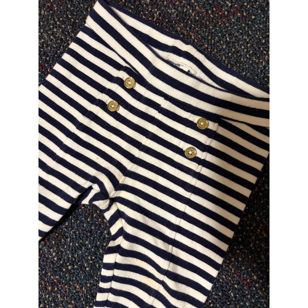 Janie and Jack Navy White Striped Sailor Leggings Gold Buttons 12-18 Months